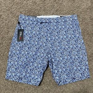 RLX Ralph Lauren Golf Pants Mens 34 Blue Fish Print Tailored Fit Water Repellent